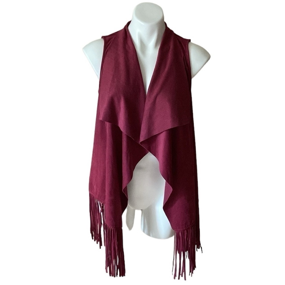 DECREE FAUX SUEDE MAROON FRINGE VEST CASUAL SIZE MEDIUM